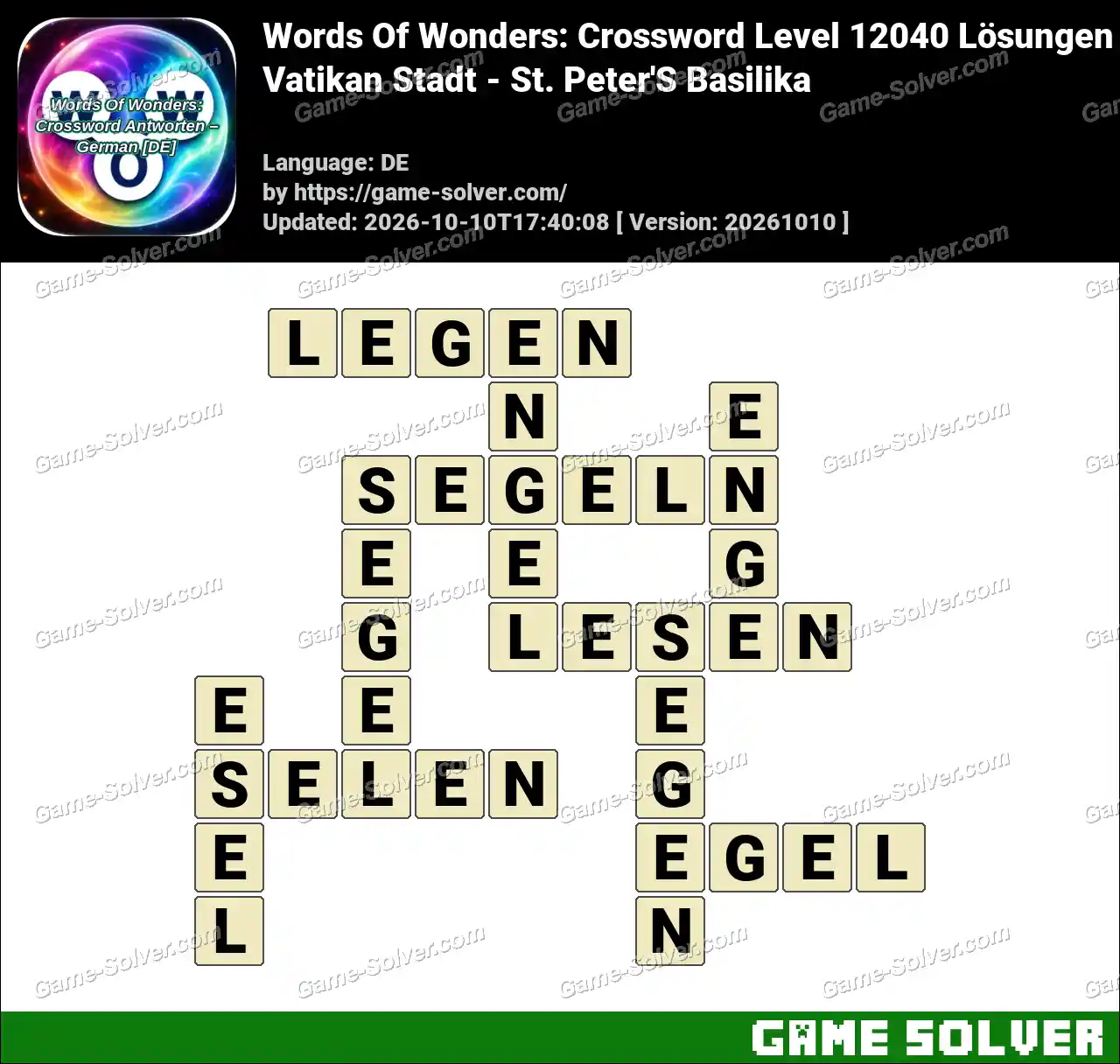 Words Of Wonders: Crossword Level 12040 Lösungen – Vatikan Stadt – St. Peter’S Basilika